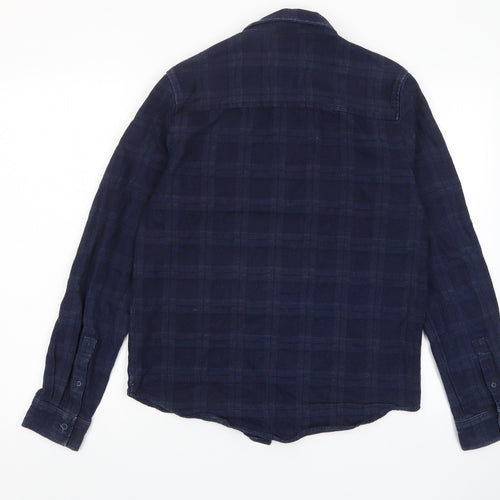 Native Youth Mens Blue Plaid Cotton Button-Up Size S Collared Button