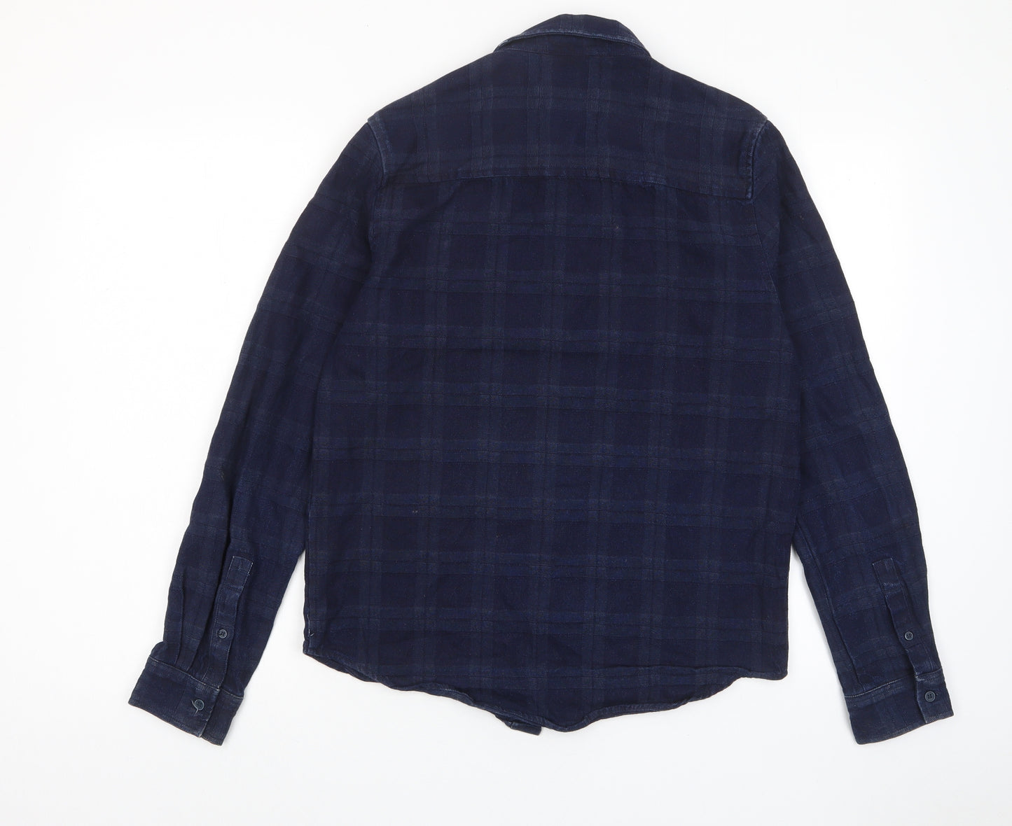 Native Youth Mens Blue Plaid Cotton Button-Up Size S Collared Button