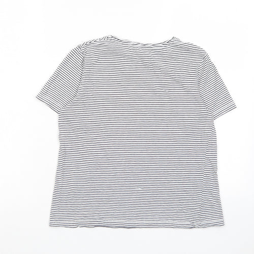 Zara Womens White Striped Cotton Basic T-Shirt Size S Crew Neck