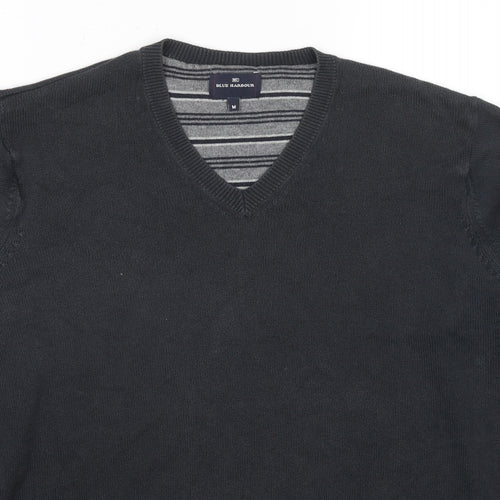 Blue Harbour Mens Black Round Neck Cotton Pullover Jumper Size M Long Sleeve