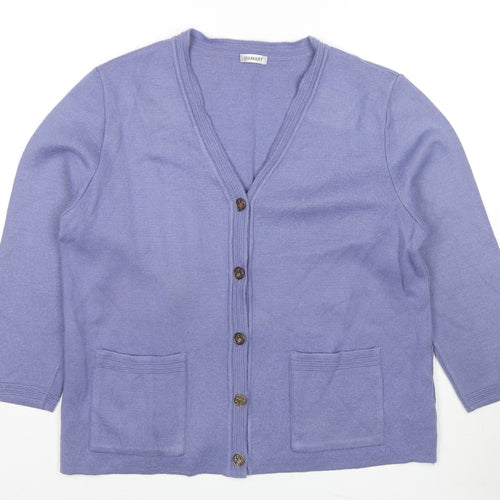 Damart Womens Blue V-Neck Acrylic Cardigan Jumper Size 24