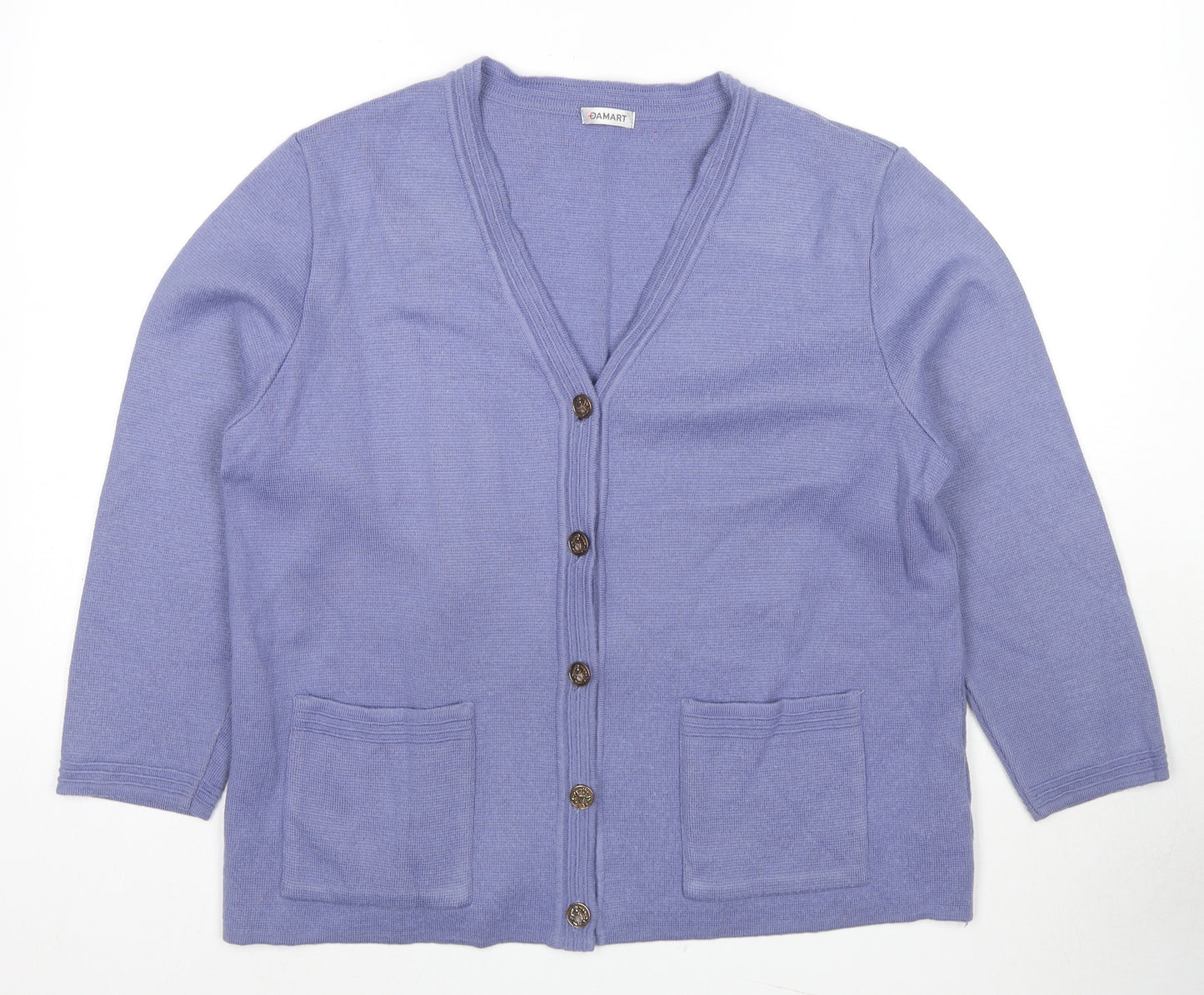 Damart Womens Blue V-Neck Acrylic Cardigan Jumper Size 24