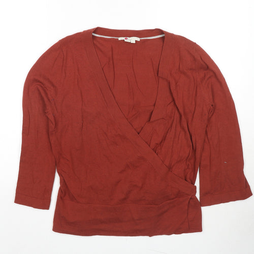 Boden Womens Brown V-Neck Wool Wrap Jumper Size 10