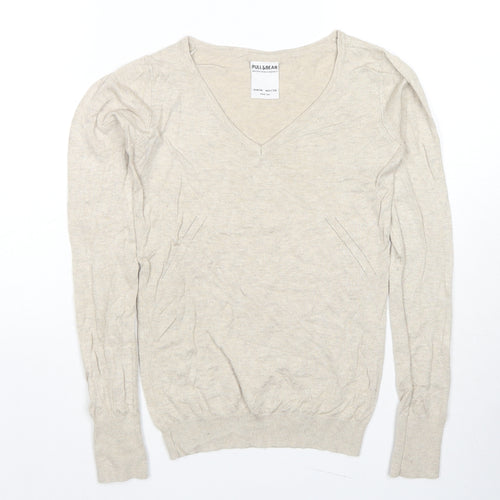 Pull&Bear Womens Beige Round Neck Polyester Pullover Jumper Size M