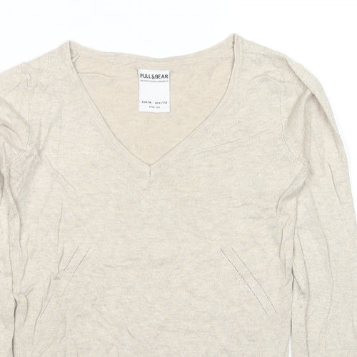Pull&Bear Womens Beige Round Neck Polyester Pullover Jumper Size M