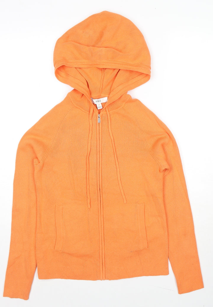 Marks and Spencer Womens Orange Cotton Full Zip Hoodie Size XS Zip
