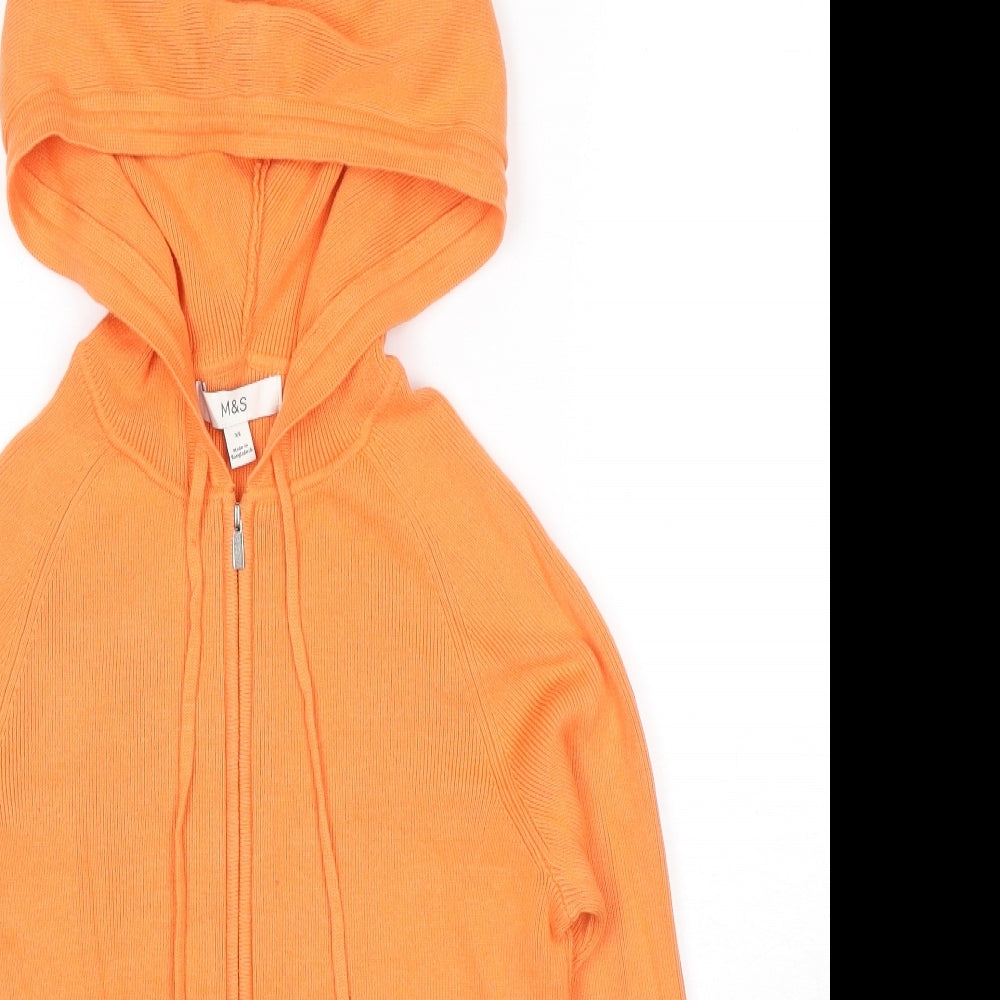 Marks and Spencer Womens Orange Cotton Full Zip Hoodie Size XS Zip