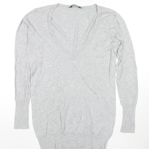 Dorothy Perkins Womens Grey V-Neck Cotton Pullover Jumper Size 12