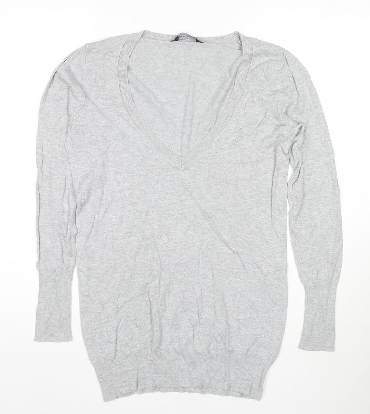 Dorothy Perkins Womens Grey V-Neck Cotton Pullover Jumper Size 12