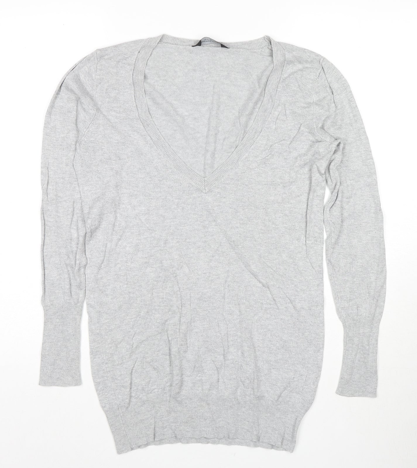 Dorothy Perkins Womens Grey V-Neck Cotton Pullover Jumper Size 12