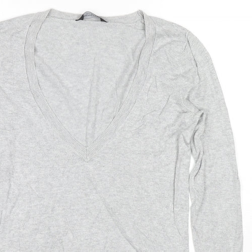 Dorothy Perkins Womens Grey V-Neck Cotton Pullover Jumper Size 12