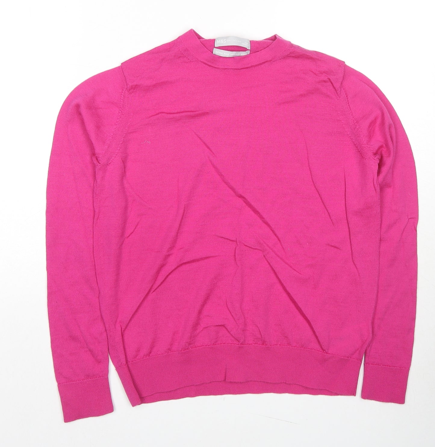 Marks and Spencer Womens Pink Round Neck Wool Pullover Jumper Size 10