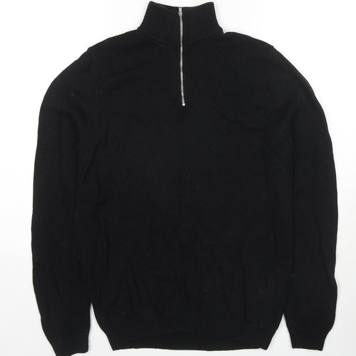 ASOS Mens Black High Neck Cotton Henley Jumper Size M Long Sleeve