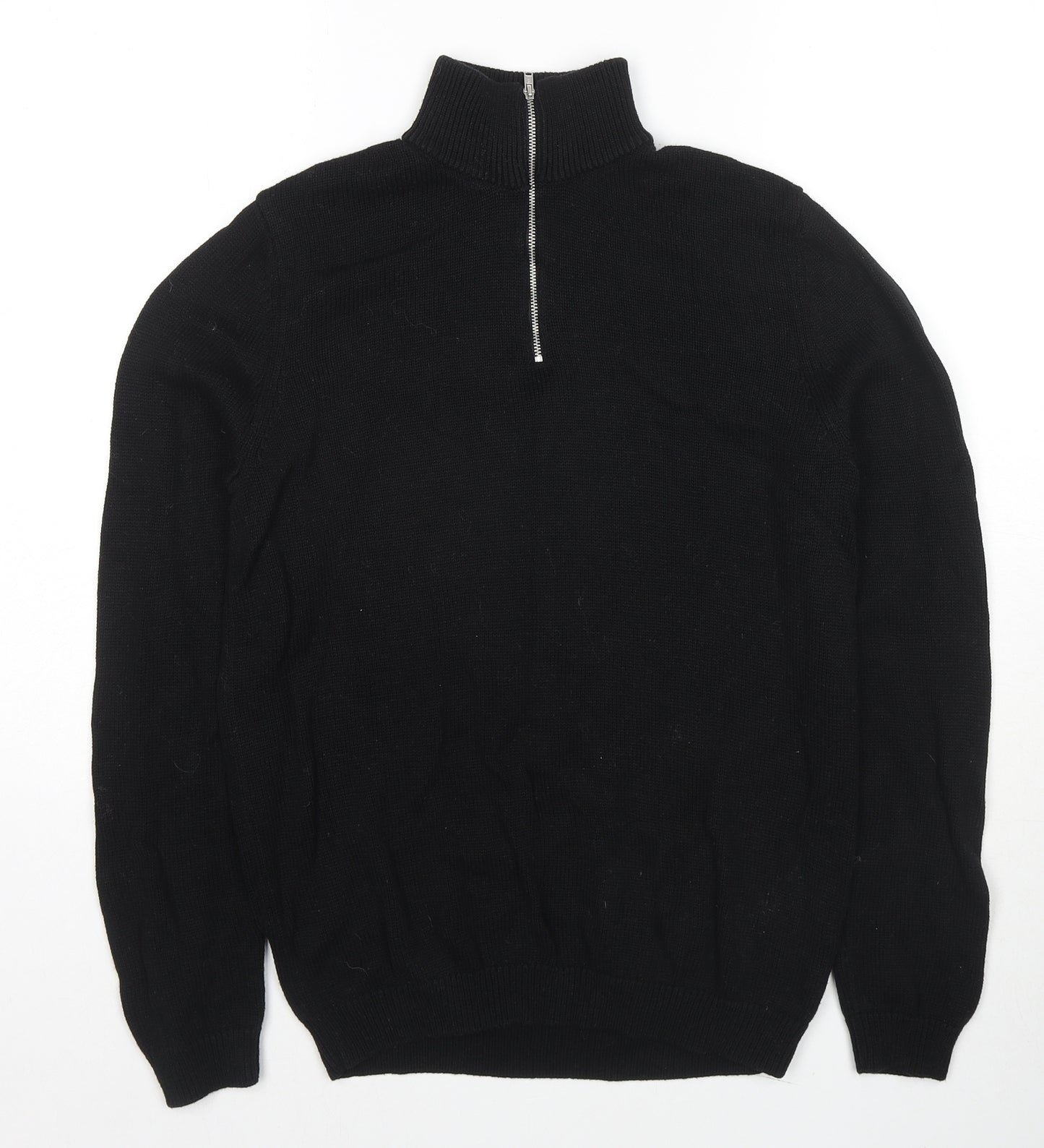 ASOS Mens Black High Neck Cotton Henley Jumper Size M Long Sleeve