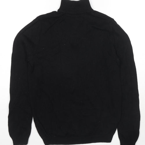 ASOS Mens Black High Neck Cotton Henley Jumper Size M Long Sleeve
