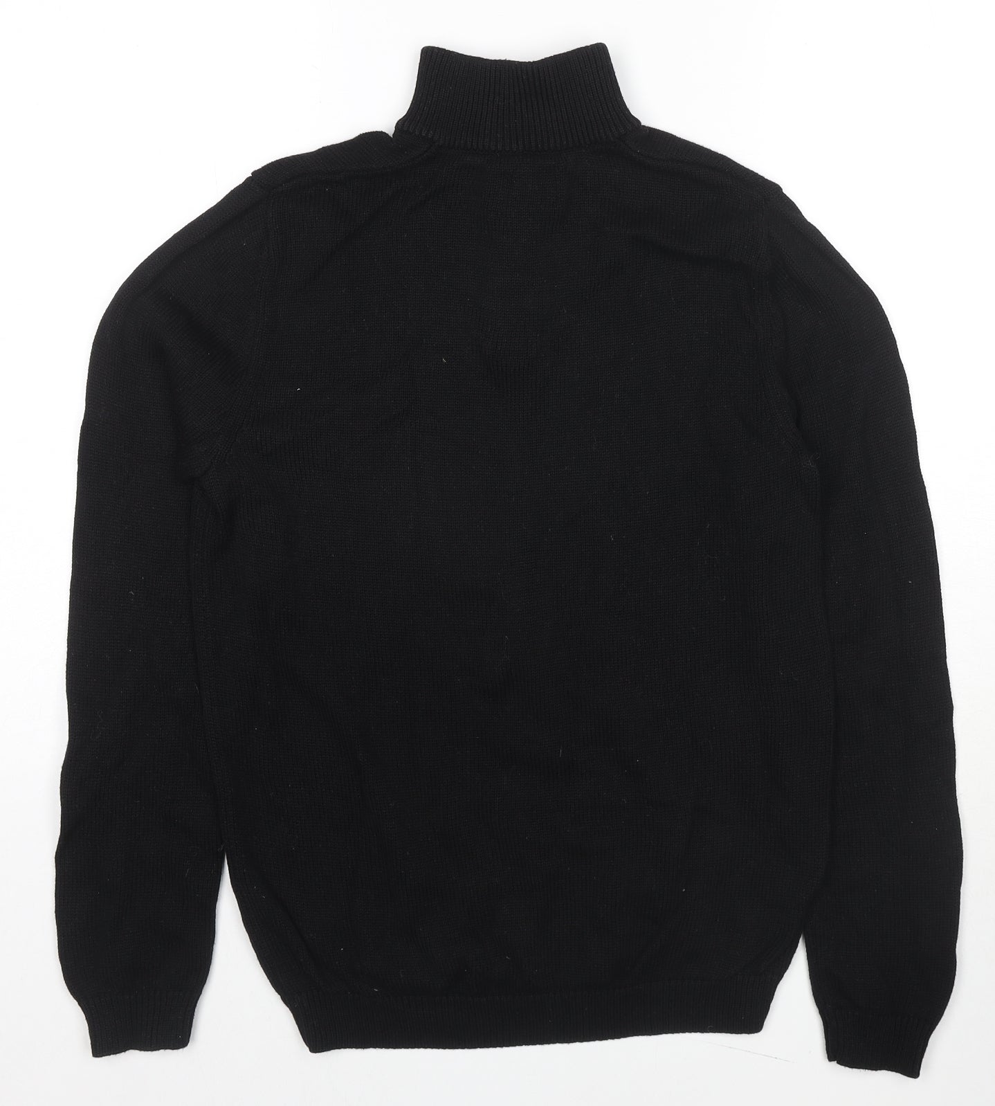 ASOS Mens Black High Neck Cotton Henley Jumper Size M Long Sleeve