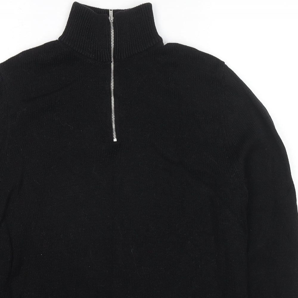 ASOS Mens Black High Neck Cotton Henley Jumper Size M Long Sleeve