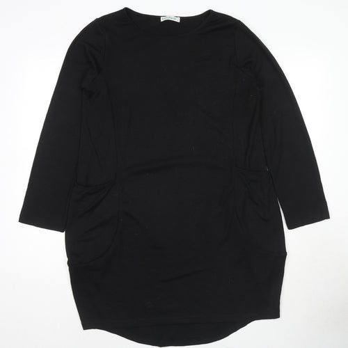 Kidsform Womens Black Polyester Jumper Dress Size M Round Neck Pullover - Pockets