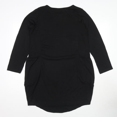 Kidsform Womens Black Polyester Jumper Dress Size M Round Neck Pullover - Pockets