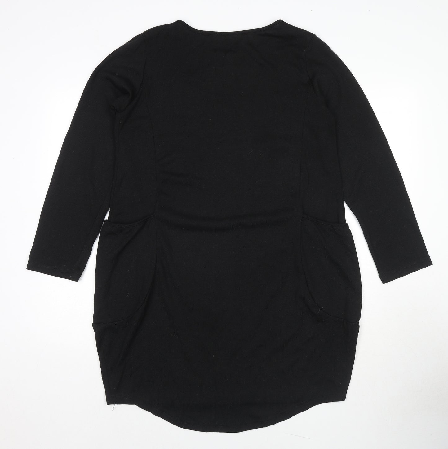 Kidsform Womens Black Polyester Jumper Dress Size M Round Neck Pullover - Pockets