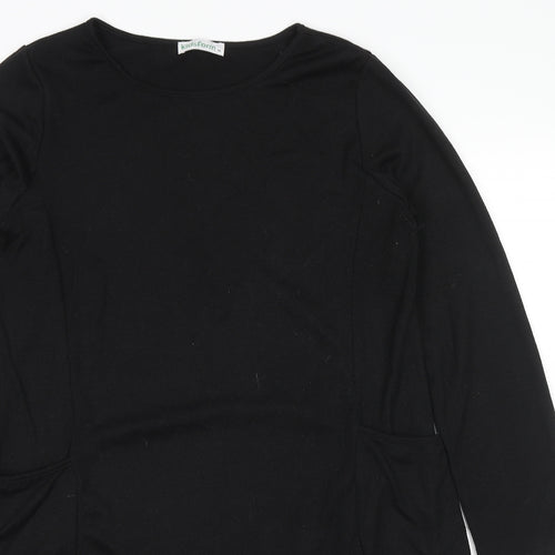 Kidsform Womens Black Polyester Jumper Dress Size M Round Neck Pullover - Pockets