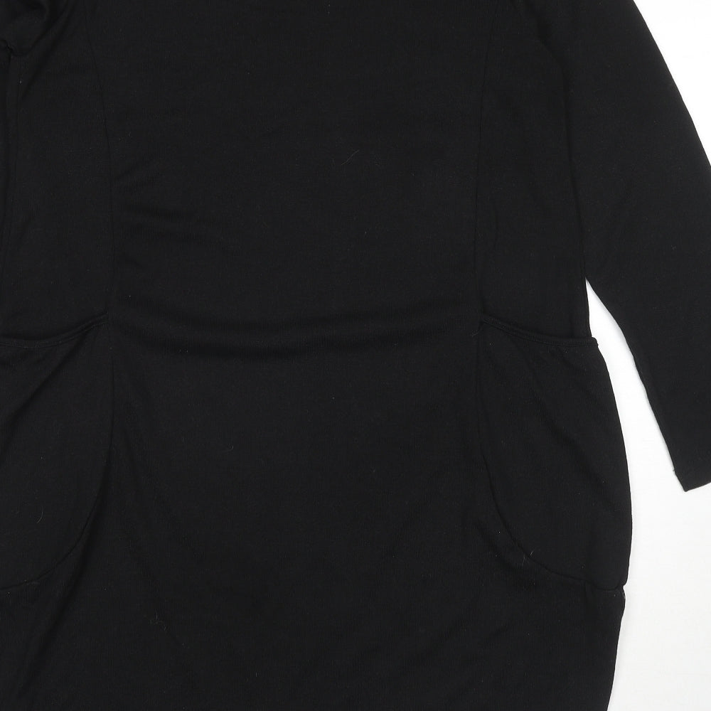 Kidsform Womens Black Polyester Jumper Dress Size M Round Neck Pullover - Pockets