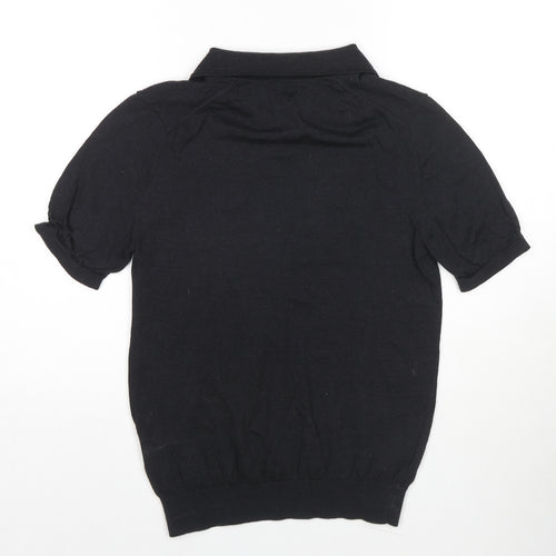 Reiss Womens Black Wool Jersey Polo Size M Collared