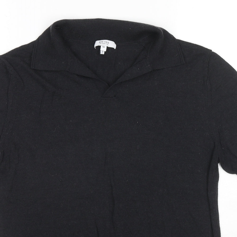 Reiss Womens Black Wool Jersey Polo Size M Collared