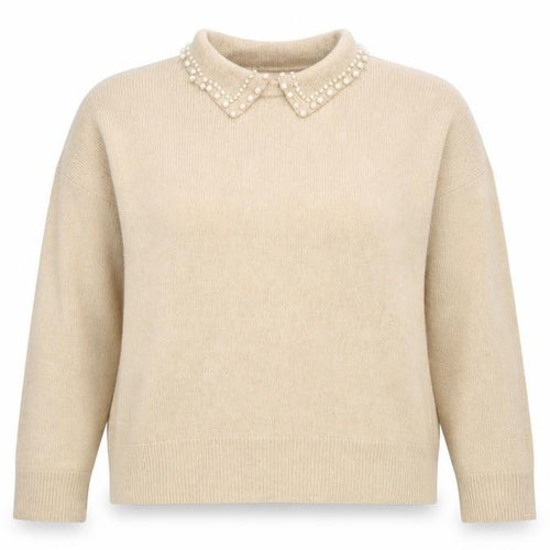 Brave Soul Womens Beige Collared Acetate Pullover Jumper Size L - Pearl Detail