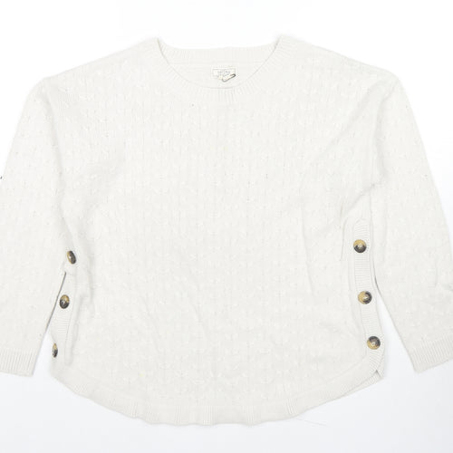 Fat Face Womens Ivory Round Neck Acrylic Pullover Jumper Size 12 - Button Detail