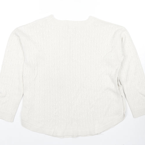 Fat Face Womens Ivory Round Neck Acrylic Pullover Jumper Size 12 - Button Detail