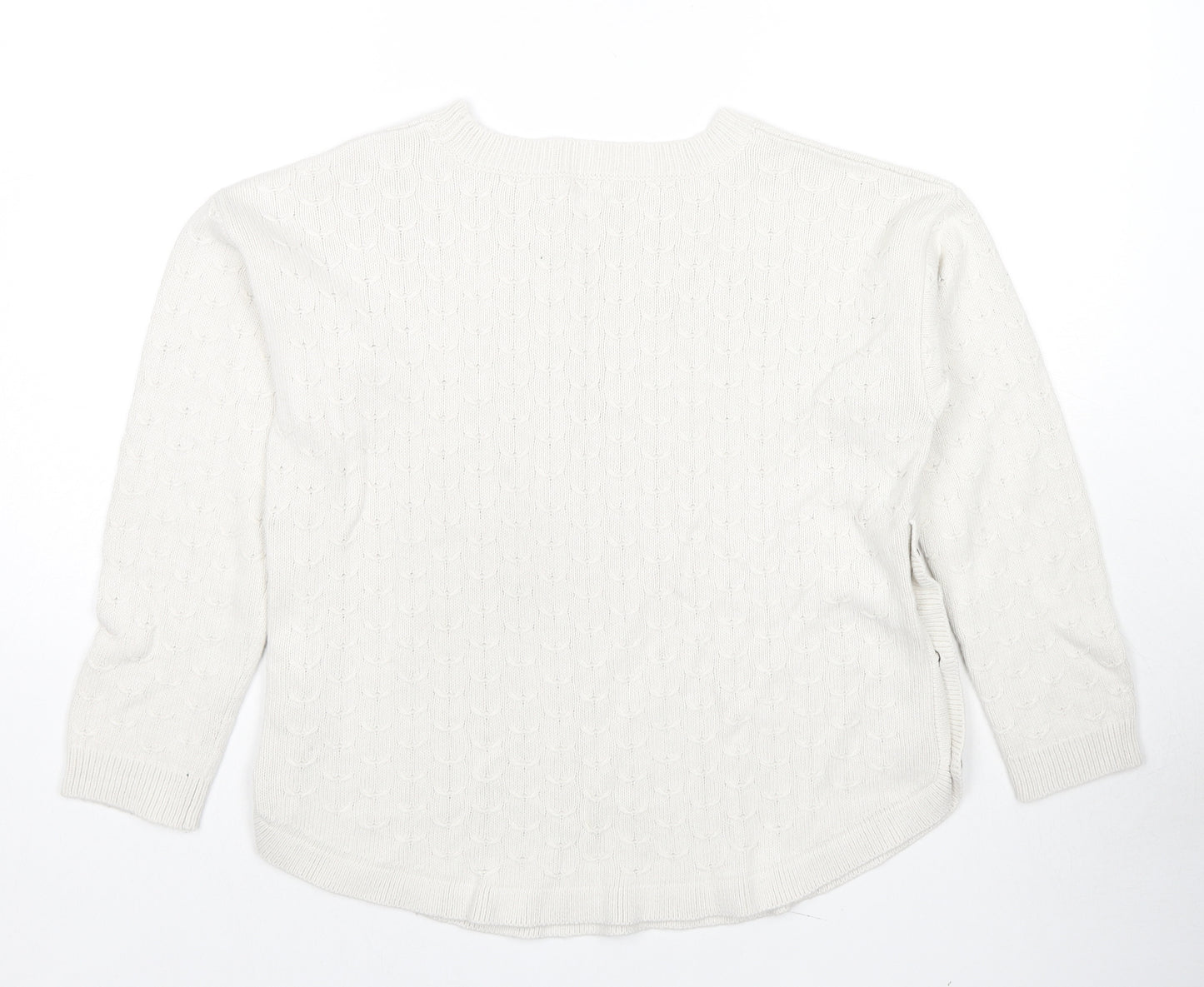Fat Face Womens Ivory Round Neck Acrylic Pullover Jumper Size 12 - Button Detail
