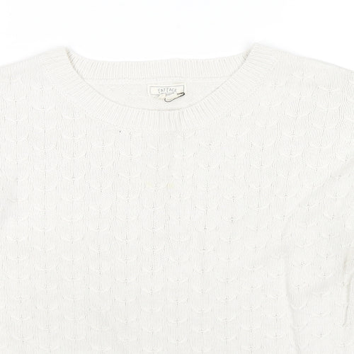 Fat Face Womens Ivory Round Neck Acrylic Pullover Jumper Size 12 - Button Detail