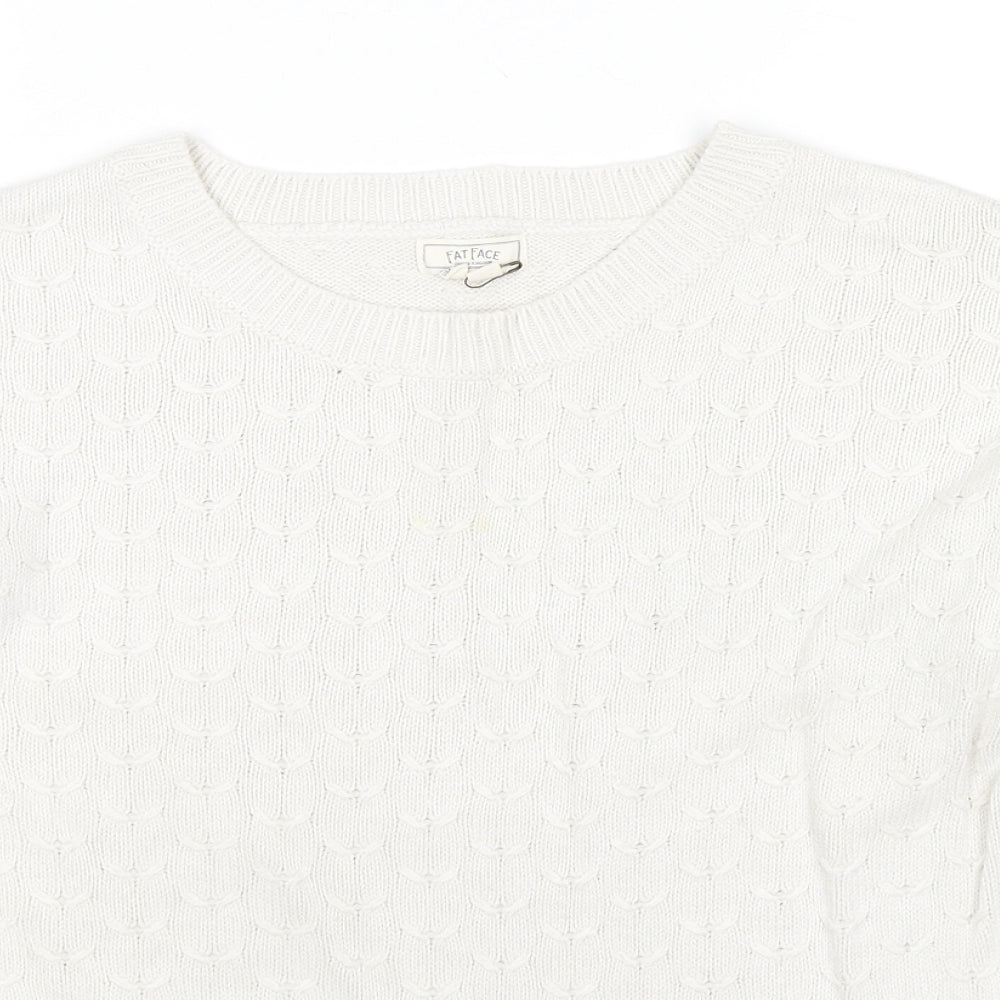 Fat Face Womens Ivory Round Neck Acrylic Pullover Jumper Size 12 - Button Detail