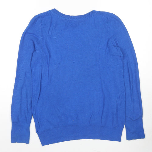 Gap Mens Blue V-Neck Cotton Pullover Jumper Size M Long Sleeve