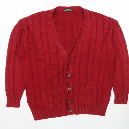 St Michael Womens Red V-Neck Cotton Cardigan Jumper Size 14