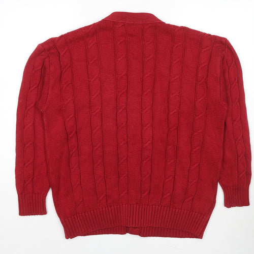 St Michael Womens Red V-Neck Cotton Cardigan Jumper Size 14