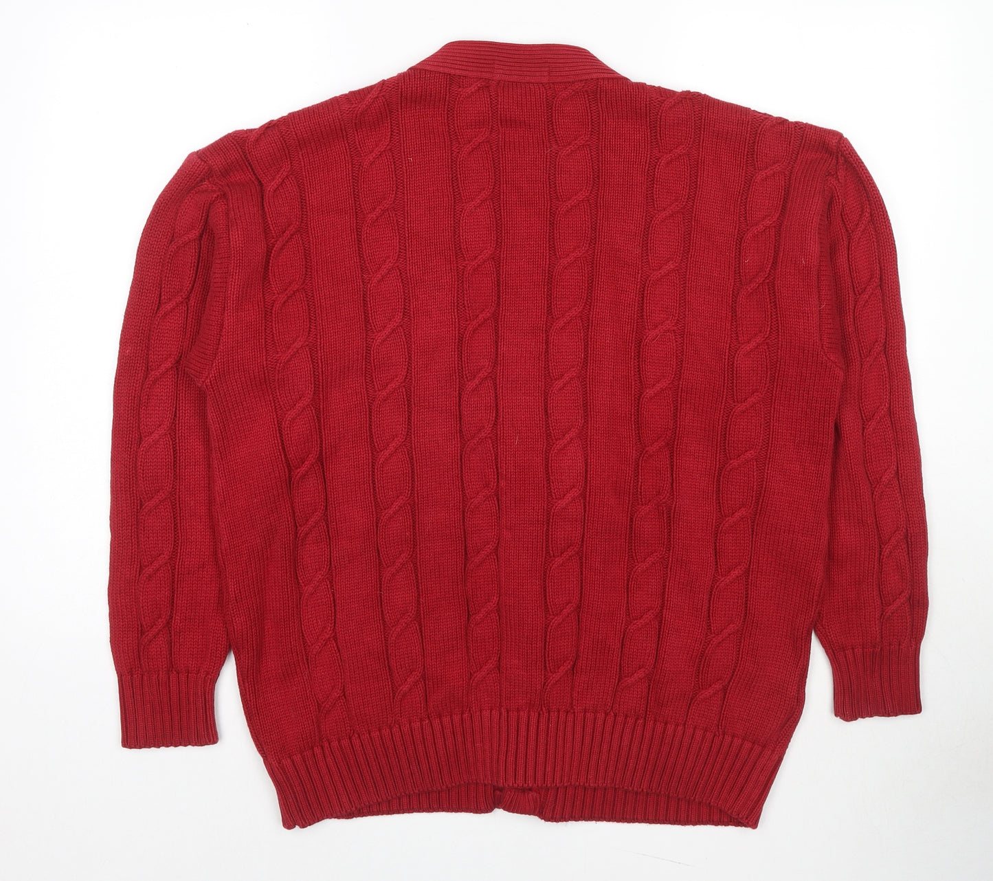 St Michael Womens Red V-Neck Cotton Cardigan Jumper Size 14