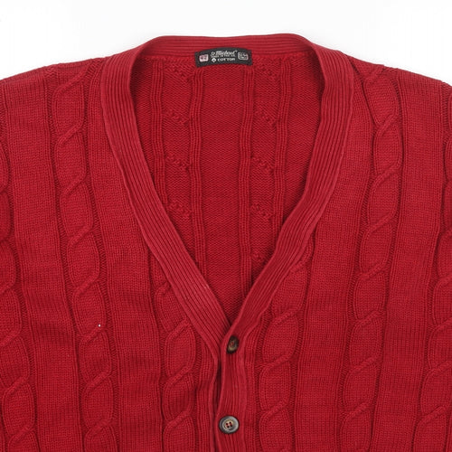 St Michael Womens Red V-Neck Cotton Cardigan Jumper Size 14