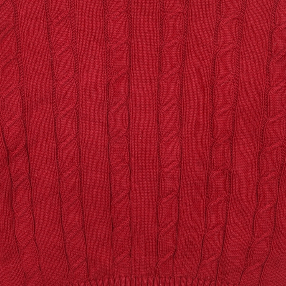 St Michael Womens Red V-Neck Cotton Cardigan Jumper Size 14