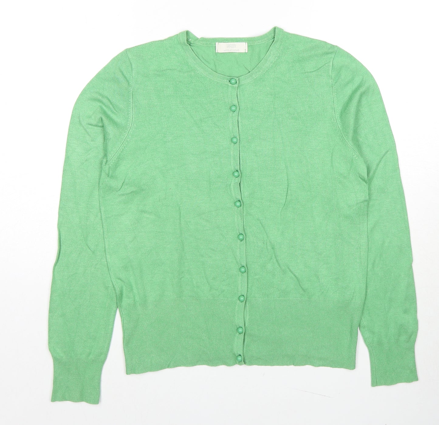 Marks and Spencer Womens Green V-Neck Viscose Cardigan Jumper Size 14