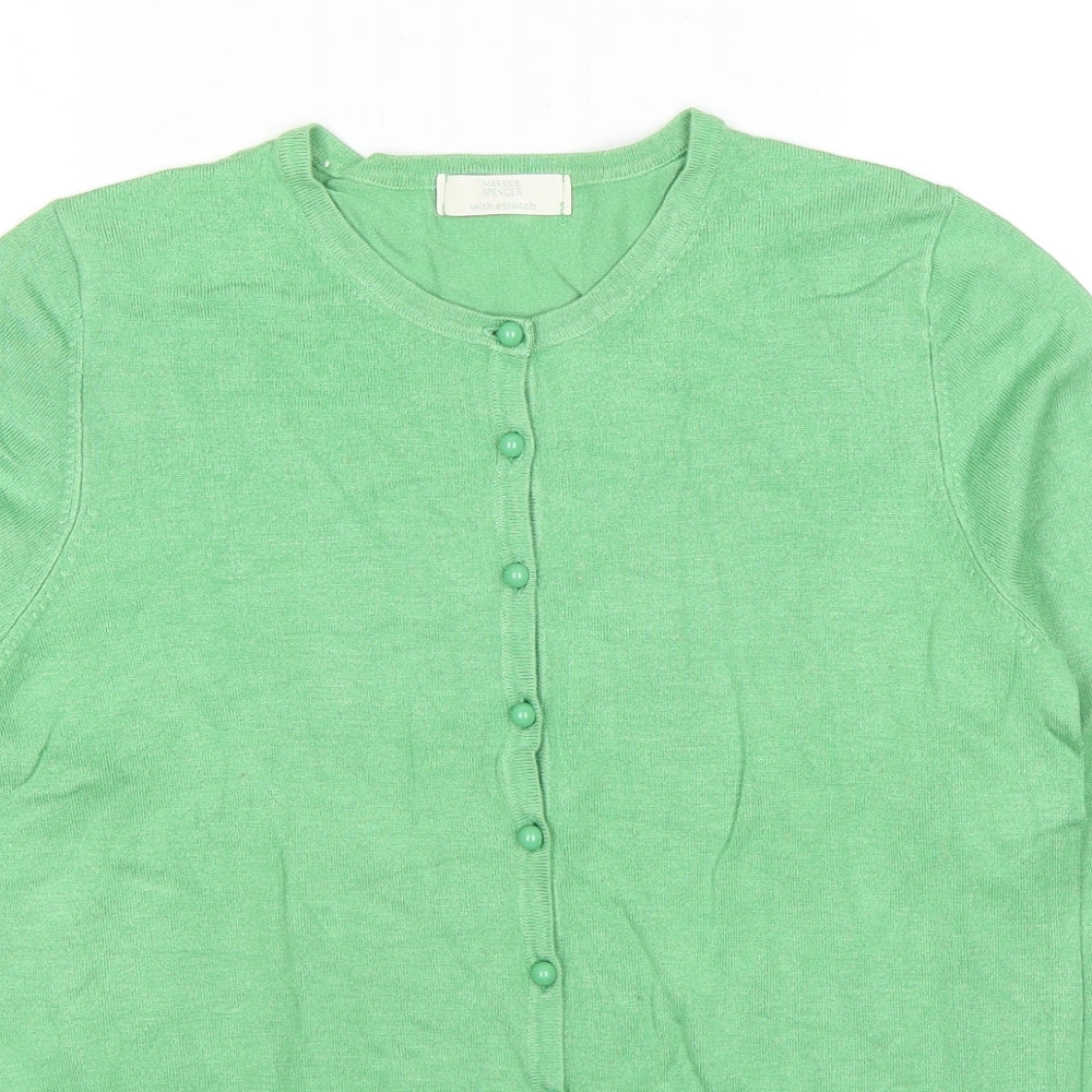 Marks and Spencer Womens Green V-Neck Viscose Cardigan Jumper Size 14