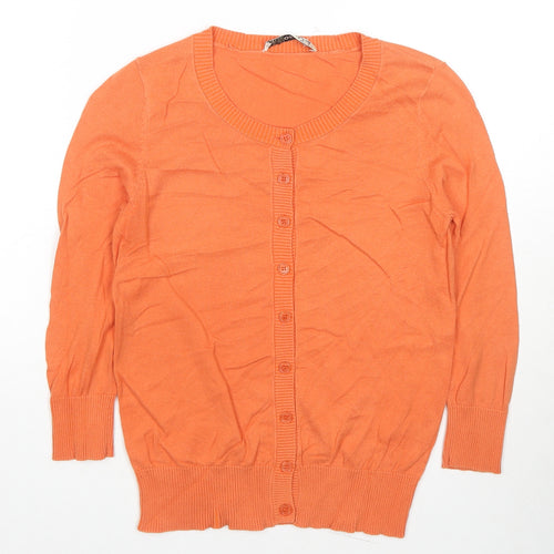 Oasis Womens Orange Crew Neck Cotton Cardigan Jumper Size S