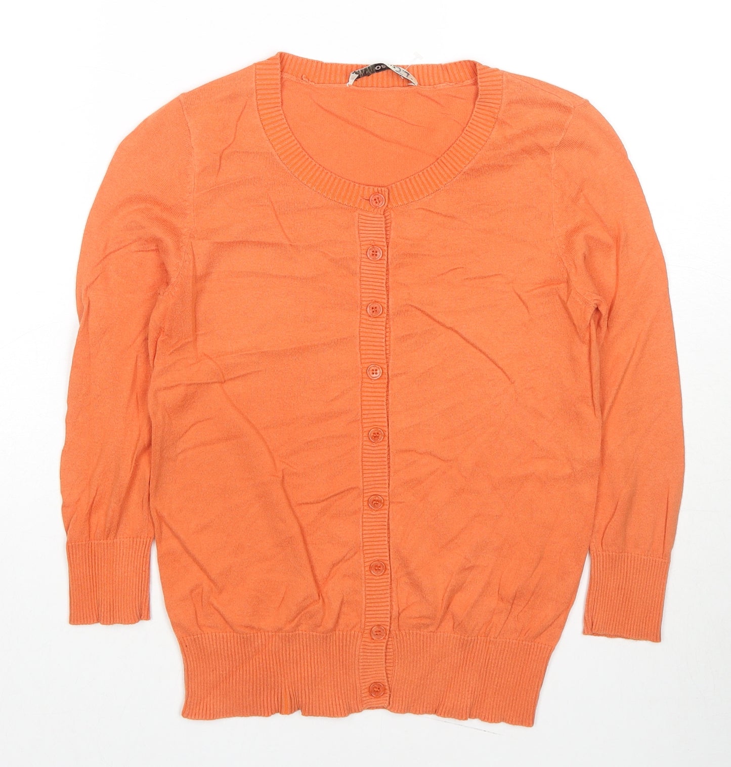 Oasis Womens Orange Crew Neck Cotton Cardigan Jumper Size S