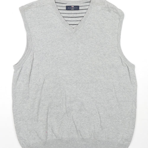 Blue Harbour Mens Grey V-Neck Cotton Vest Jumper Size L Sleeveless