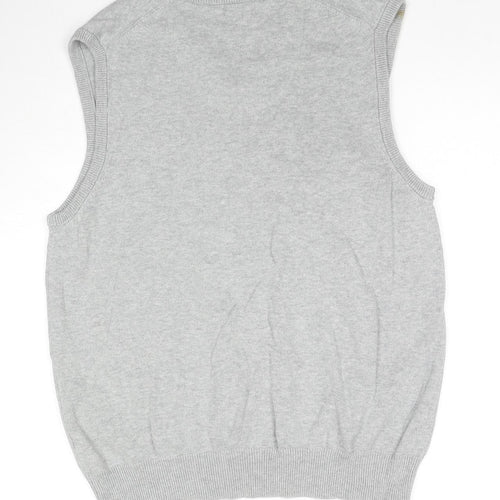 Blue Harbour Mens Grey V-Neck Cotton Vest Jumper Size L Sleeveless