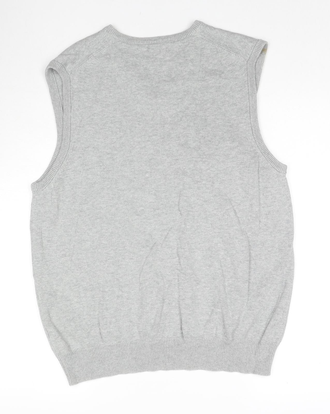 Blue Harbour Mens Grey V-Neck Cotton Vest Jumper Size L Sleeveless