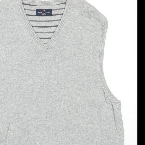 Blue Harbour Mens Grey V-Neck Cotton Vest Jumper Size L Sleeveless