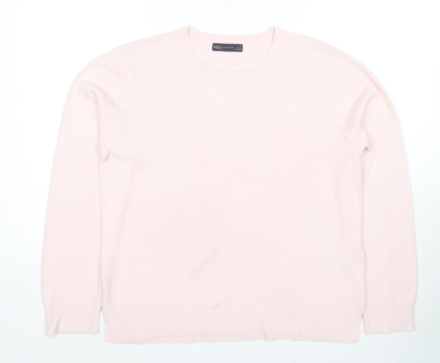 Marks and Spencer Womens Pink Round Neck Acrylic Pullover Jumper Size 14