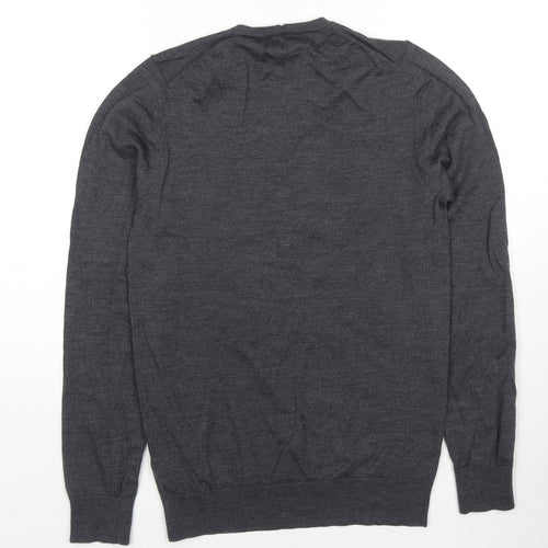 Marks and Spencer Mens Grey Round Neck Wool Pullover Jumper Size S Long Sleeve